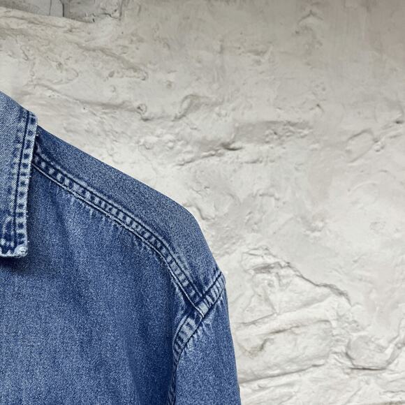 Tommy Hilfiger Blue Denim Long Sleeve Shirt Jean Distressed Faded Vintage 90s - Picture 3 of 14